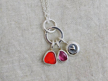 Load image into Gallery viewer, Red Sea Glass and Pink Tourmaline Sterling Silver Pendant 3