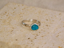 Load image into Gallery viewer, Bright Blue Aztec Stamped Sea Glass Sterling Silver Ring