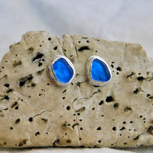 Load image into Gallery viewer, Cobalt Sea Glass Sterling Silver Studs