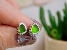 Load image into Gallery viewer, Olive Green Sea Glass Sterling Silver Studs