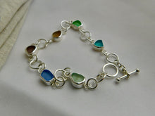 Load image into Gallery viewer, Rainbow Sea Glass Sterling Silver Hoop Link Bracelet