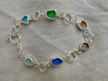 Load image into Gallery viewer, Rainbow Sea Glass Sterling Silver Hoop Link Bracelet