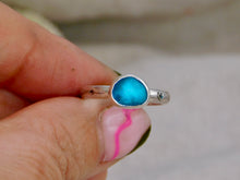 Load image into Gallery viewer, Bright Blue Aztec Stamped Sea Glass Sterling Silver Ring
