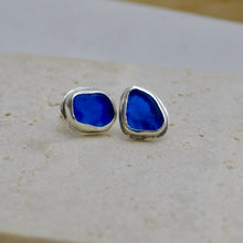 Load image into Gallery viewer, Cobalt Sea Glass Sterling Silver Studs