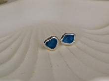 Load image into Gallery viewer, Blue Sea Glass Sterling Silver Studs