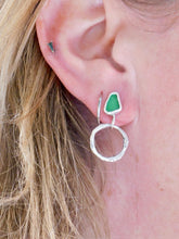 Load image into Gallery viewer, Bright Green Sea Glass Sterling Silver Stud Dangles