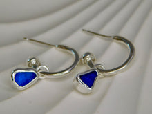 Load image into Gallery viewer, Blue Sea Glass Sterling Silver Stud Hoops