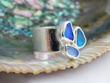 Load image into Gallery viewer, Blue Triple Sea Glass Sterling Silver Cuff Ring
