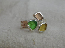 Load image into Gallery viewer, Pastel Rainbow Colours Sea Glass Sterling Silver Cuff Ring