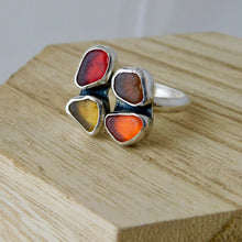 Load image into Gallery viewer, Four Autumn Colours Sea Glass Sterling Silver Cuff Ring