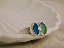 Load image into Gallery viewer, Aqua and Teal Sea Glass Sterling Silver Cuff Ring