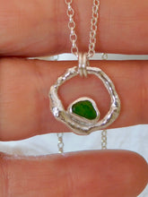 Load image into Gallery viewer, Green Sea Glass Molten Hoop Sterling Silver Pendant