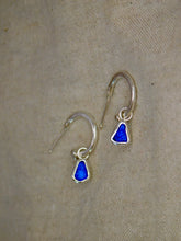 Load image into Gallery viewer, Blue Sea Glass Sterling Silver Stud Hoops
