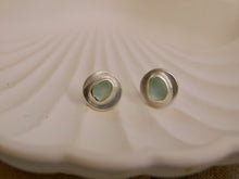 Load image into Gallery viewer, Aqua Sea Glass Brushed Sterling Silver Studs

