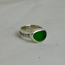 Load image into Gallery viewer, Bright Green Sea Glass Sea Foam Sterling Silver Ring
