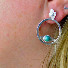 Load image into Gallery viewer, Aztec Sterling Silver Studs with Turquoise Oval Ear Jackets
