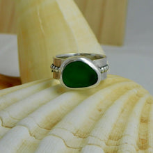 Load image into Gallery viewer, Bright Green Sea Glass Sea Foam Sterling Silver Ring
