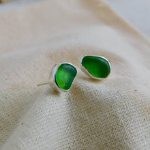 Load image into Gallery viewer, Light Green Sea Glass Sterling Silver Studs
