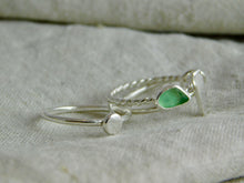 Load image into Gallery viewer, Light Green Sea Glass Triple Sterling Silver Ring

