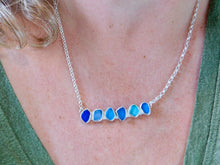 Load image into Gallery viewer, Blue Tones Sea Glass Sterling Silver Bar Necklace
