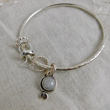 Load image into Gallery viewer, Chunky Rainbow Moonstone Charm Sterling Silver Bangle
