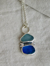 Load image into Gallery viewer, Blue Sea Glass Cresent Moon Sterling Silver Pendant
