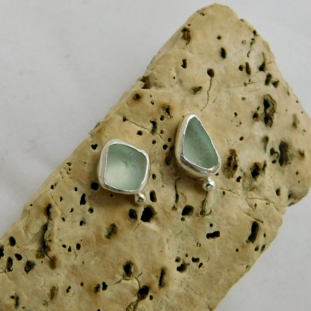 Sea Foam Sea Glass Sterling Silver Studs