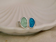 Load image into Gallery viewer, Aqua and Teal Sea Glass Sterling Silver Cuff Ring
