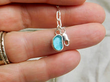 Load image into Gallery viewer, Blue Sea Glass Sterling Silver Paperclip Chain Bracelet
