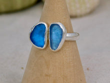 Load image into Gallery viewer, Blue Sea Glass Sterling Silver Cuff Ring
