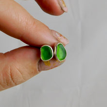 Load image into Gallery viewer, Light Green Sea Glass Sterling Silver Studs
