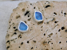 Load image into Gallery viewer, Blue Sea Glass Sterling Silver Studs
