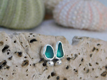 Load image into Gallery viewer, Teal Sea Glass Sterling Silver Studs
