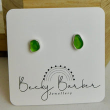 Load image into Gallery viewer, Light Green Sea Glass Sterling Silver Studs
