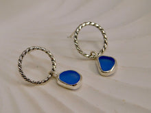 Load image into Gallery viewer, Cornflower Blue Sea Glass Sterling Silver Stud Dangles
