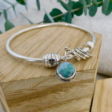 Load image into Gallery viewer, Chunky Larimar Charm Sterling Silver Bangle
