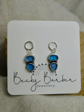 Load image into Gallery viewer, Double blue Sea Glass Sterling Silver Studs Dangles
