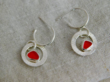 Load image into Gallery viewer, Orange Sea Glass Sterling Silver Hoop Dangles
