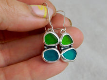 Load image into Gallery viewer, Double Green Sea Glass Sterling Silver Studs Dangles
