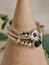 Load image into Gallery viewer, Labradorite and Sapphire Triple Sterling Silver Ring
