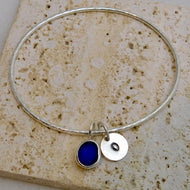 Made to Order Single Sterling Silver Bangle with Sea Glass and Silver Charm