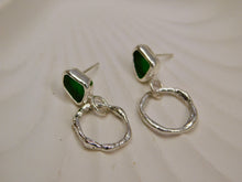 Load image into Gallery viewer, Bright Green Sea Glass Sterling Silver Stud Dangles
