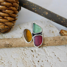 Load image into Gallery viewer, Fallen Leaves Triple Sea Glass Sterling Silver Cuff Ring
