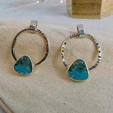 Load image into Gallery viewer, Iranian Turquoise Boho Sterling Silver Hoop Studs
