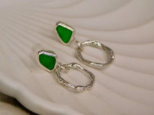 Load image into Gallery viewer, Bright Green Sea Glass Sterling Silver Stud Dangles
