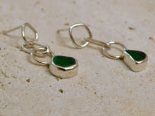 Load image into Gallery viewer, Green Sea Glass Sterling Silver Studs Dangles
