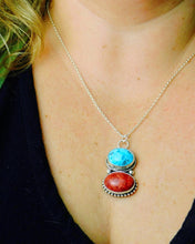 Load image into Gallery viewer, Chunky Sponge Coral and Turquoise Sterling Silver Pendant
