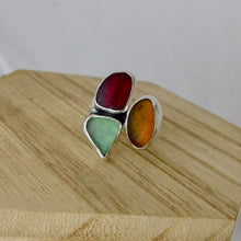 Load image into Gallery viewer, Fallen Leaves Triple Sea Glass Sterling Silver Cuff Ring
