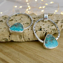 Load image into Gallery viewer, Iranian Turquoise Boho Sterling Silver Hoop Studs
