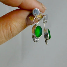 Load image into Gallery viewer, Bright Green Glass Sea Studs Sterling Silver Dangles
